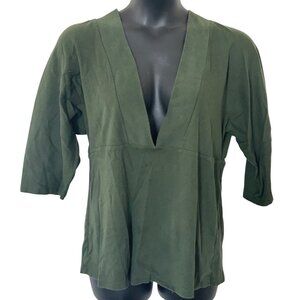Avenue The Longest Tunic V-Neck Emerald Green 3/4 Sleeve  Size 14/16
